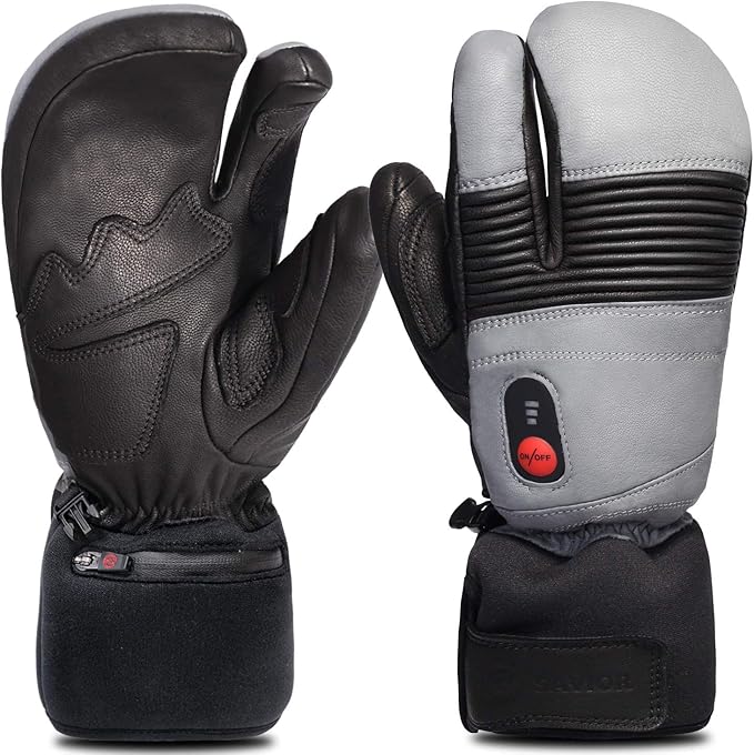 SAVIOR HEAT Heated Ski Mittens 3-Finger Gloves Electric Rechargeable Battery Mitts for Men Women Kids Winter Snowboard Motorcycle Skating Camping Hunting