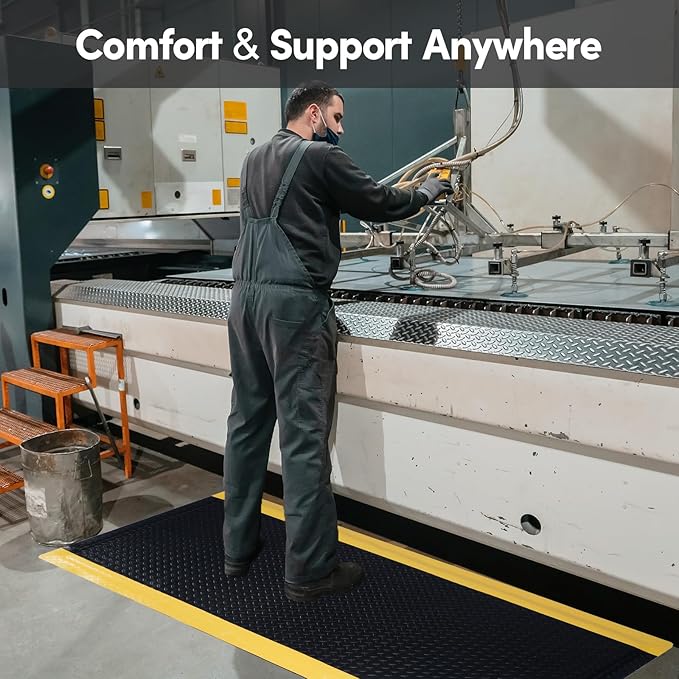 Anti Fatigue Mats Industrial 2' x 5' Standing Mat 15/16" Thick Cushioned Shop Floor Mats Heavy Duty Commercial Diamond Plate Ergonomic Standing Floor Mat Helps Relieve Back and Leg Soreness