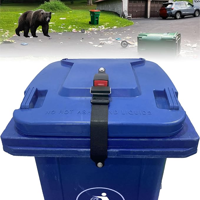Bear Proof Trash Can Lid Lock, Raccoon Proof Garbage Can Strap (Metal Enhanced Version)