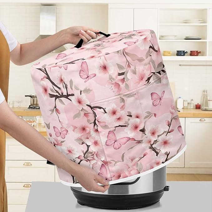 Flashideas Pink Flower Dust Cover Compatible with 6 qt Instant Pot and Extra Accessories, for Electric Pressure Cooker Rice Cooker and Air Fryer Insulated Protector Cover Keep Appliance Clean