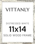 Vittanly 11x14 Picture Frame, Solid Wood Frame with Plexiglass, Includes 8x10 Mat, Wall Hanging for Photos, Home Decor, Distressed White, 1 Pack