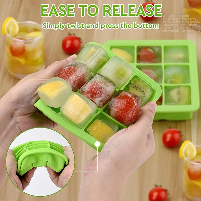 Silicone Ice Cube Trays with Lid,9x1.3 inch,BPA Free,Small Ice Cube Trays for Freezer | Mini Ice Cube Trays-Nugget Ice Tray with lid for Mini Fridge with Freezer for Coffee,Cocktail,Baby Food