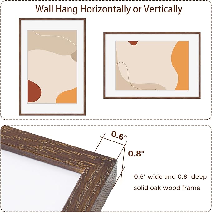 Fun Memories 20x30 Picture Frame 2 Packs, Solid Oak Wood Frames 20 x 30 for Home Decor, Large 20"x30" Poster Frame with Tempered Glass, 20x30 Frames Matted to 16x24, Walnut Color