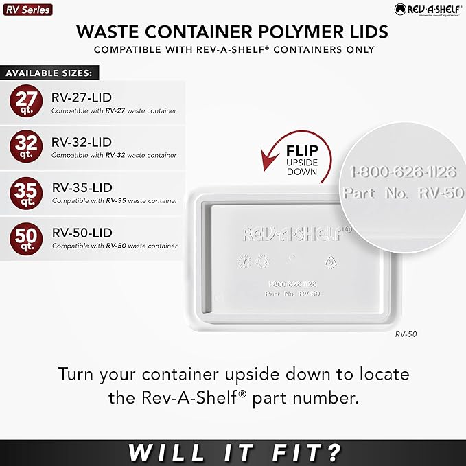 Rev-A-Shelf 35 Qt Polymer Plastic Trash Can Replacement Lid for Kitchen or Laundry Room Sliding Cabinet Base Lid Only, Champagne, RV-35-LID12-1-40