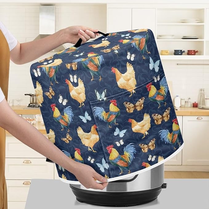 Flashideas Cartoon Chicken Pressure Cooker Cover with Storage Pocket Compatible with 8 10 Quart Instant Pot, Durable Rice Cooker Air Fryer Accessories, Waterproof Kitchen Appliances Dust Cover