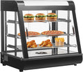27-inch Food Warmer Display Hot Food Countertop Case Commercial Buffet Restaurant Heated Warmer w/ 3D Heating with LED Lighting 3-Tier Food Showcase for Catering Pizza