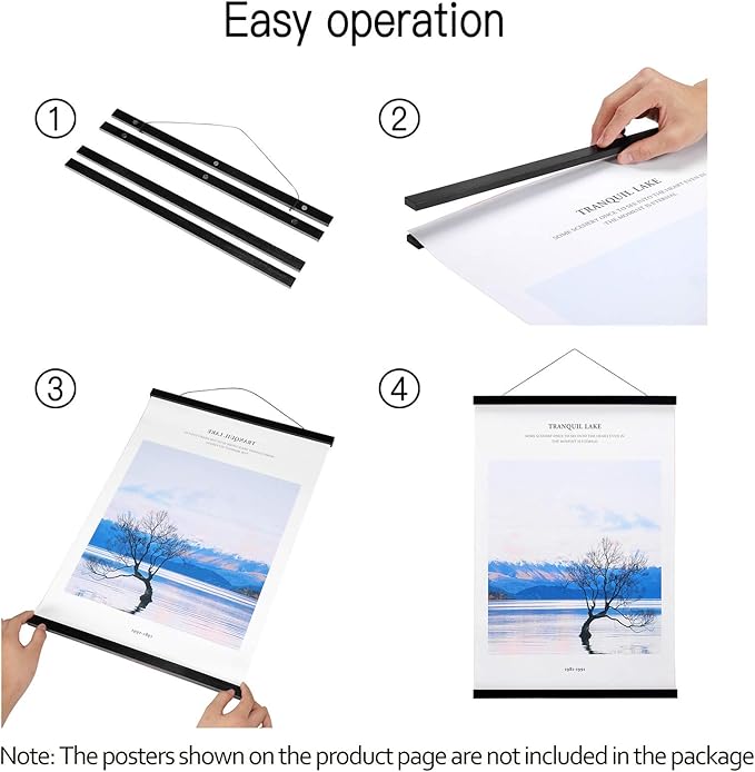 FALAMON 3 Pack Magnetic Poster Hanger Frame, 13x19 13x18 13x17 Magnet Poster Frame for Posters, Prints, Photos, Pictures, Maps, Scrolls, and Canvas Artwork (Black, 13")