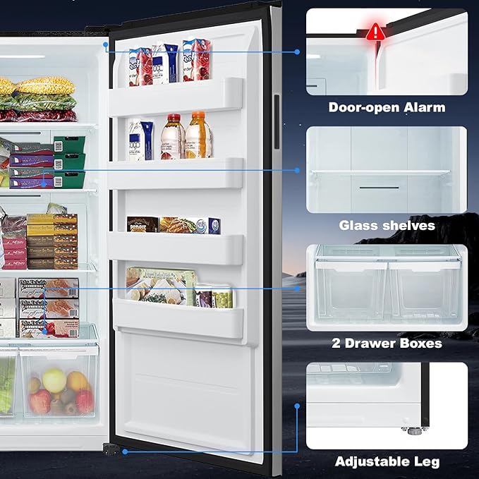 SMETA Upright Freezer with Drawers 21 Cu. Ft, Stand Up Freezer Frost Free, Garage Ready, Energy Saving, Led Light, Standup Full Size Freezerless Standing Freezer for Home, Office