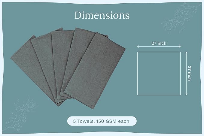 Gray Flour Sack Tea Towels - 100% Cotton, 5 Pack, 27"x27" Extra Large, Highly Absorbent Dish Drying Towels - Baking Towels, Customizable and Versatile Kitchen Towels (Gray - 5 Pack)