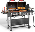 Gas and Charcoal Grill Combo with Side Burner, 3 Burners Propane BBQ Grill, 748 SQ.IN Cooking Space, Non-Stick Enamel Coating Grates, Heavy-Duty Stand for Backyard & Outdoor Barbecue