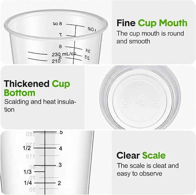 Yunsailing 500 Pack Disposable Measuring Cups for Resin 8 oz Clear Plastic Epoxy Reusable Liquid Mixing Cups for Cooking and Baking Supplies