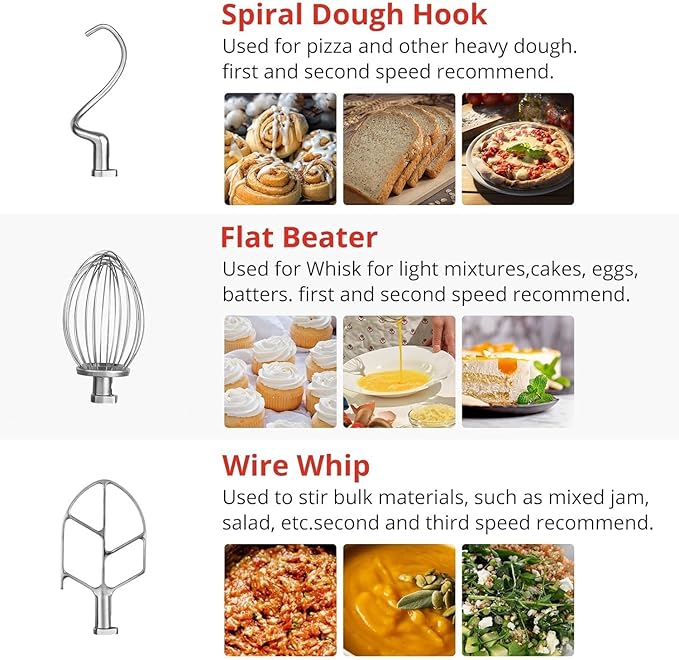 Commercial Mixer 20 QT, 1100W Electric Mixer 3 Speeds Adjustable, Stainless Steel Bowl Heavy Duty Mixer with Safety Guard, Dough Hook Whisk Beater Included, Perfect for Bakery Pizzeria