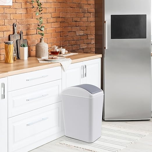 Asking 3-Pack 4.5 Gallon Small Trash Can with Swing-top Lid,Swing Lid Plastic Waste Can, Light Gray