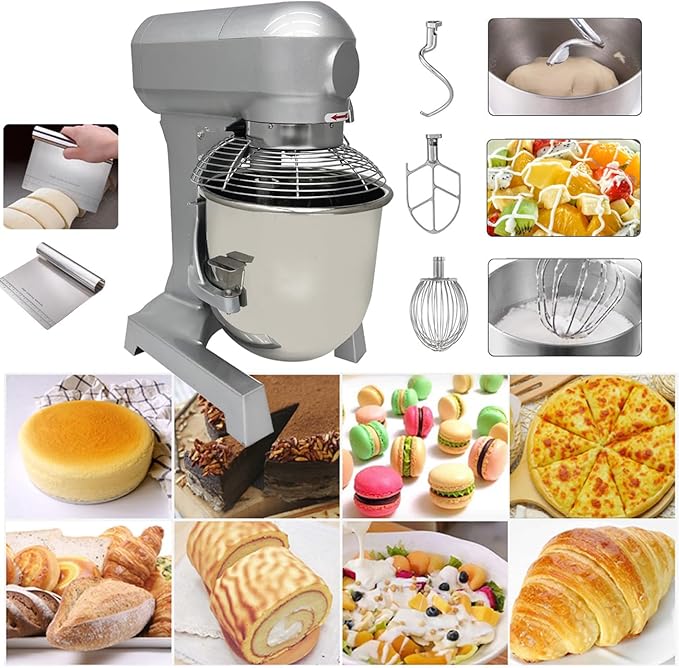 INTSUPERMAI Stand Mixer Commercial Dough Mixer Dough Kneading Machine 20L 20QT Electric Food Dough Mixer Machine with Automatic Stop Function 3 Types Hooks Whisk Beater 3 Speeds Adjustable 110V 1100W