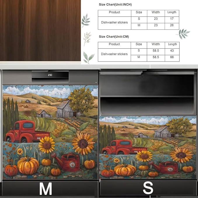 Farm Sunflower Pumpkin Dishwasher Magnet Cover,23" x 26" Dishwasher Cover,Retro Countryside Autumn Landscape Magnetic Decal Vinyl Sticker Kitchen Decor Refrigerator Magnets Self Adhesive Wrap
