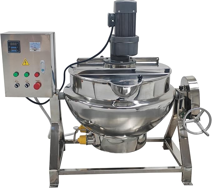 Commercial Cooking Pot Electric Jacketed Kettle with Stirrer Stainless Steel Tiltable Jacketed with Mixer 26.5 Gallon Capacity for Soup Chili Sauce Beverage Jam Porridge 220V