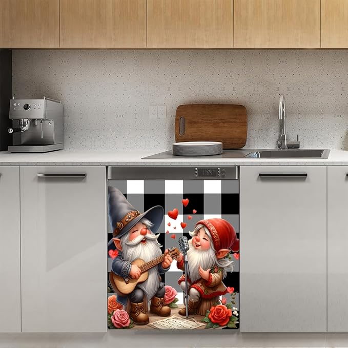 Valentine Day Gnome Cute Dishwasher Magnet Cover Magnetic Dishwasher Decorative Cover Front Dishwasher Door Covers Reuseable Dishwasher Covers Decal for Kitchen Home Decorative