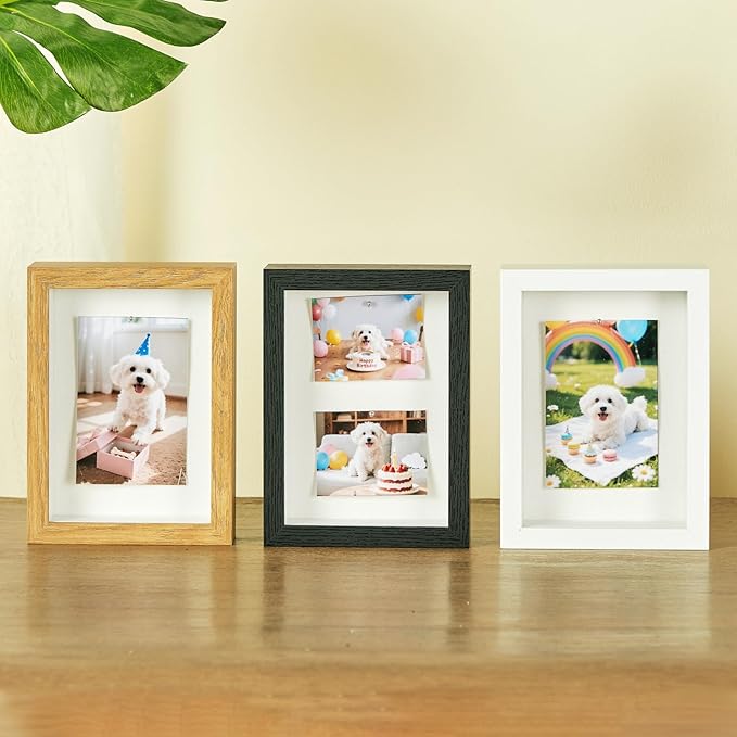 5x7 Mini Shadow Box Display Case Picture Frame with Soft Linen Back,Small Deep White Shadow Box 5x7 for Flowers Medal Display Case Jersey pet Graduation Memorabilia Baby Ltems Crafts Photos
