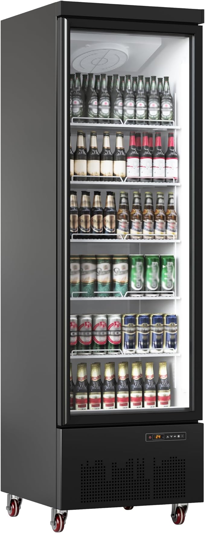 PeakPursuit Commercial Refrigerator 17.7 Cu.ft Beverage Cooler, Glass Door Display Fridge with 5 Adjustable Shelves, Large Capacity Bar Fridge for Restaurant, Store, Upright Freezer for Home, Black