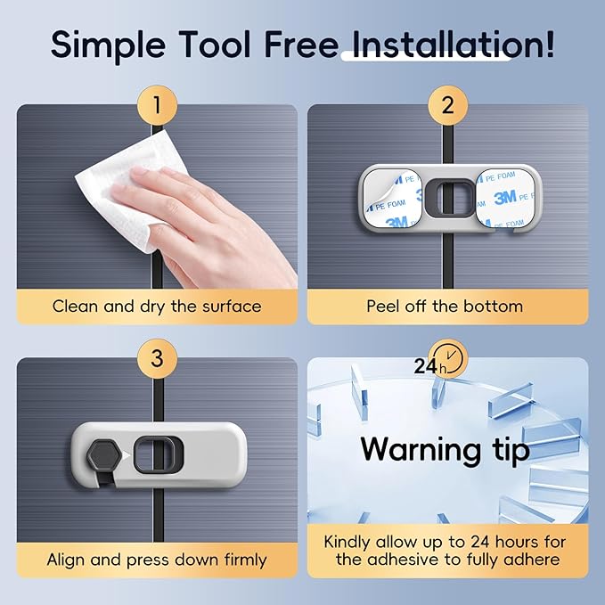 5-Pack Fridge Locks, Child Proof Refrigerator/Freezer Door Lock, Child Safety Cabinet Lock with Adhesive Pads -Freezer Latch to Keep Door Closed for Latches,Drawer,Closets,Oven (Grey)