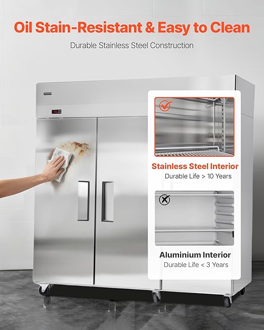 VEVOR Commercial Refrigerator and Freezer Combo 72"W, 51 Cu.Ft Stainless Steel Upright Freezer/Refrigerator with Three Doors, Auto-Defrost, 9 Adjustable Shelves, UL Certified