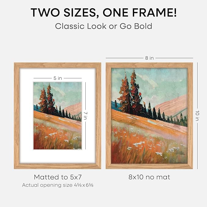 Homeforia 8 x 10 Wood Picture Frame, High End Natural Oak 8x10 Light Wooden Frames with Mat 5x7 inch Photo, 8 x 10 Frame Matted to 5 x 7 Art, Wall or Tabletop Frame, Tempered Glass, Wall Kit, Set of 4
