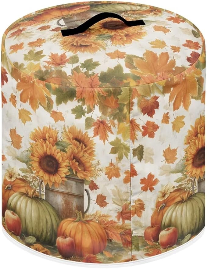 Fall Decor Stain-resistant Pressure Cooker Dust Cover Accessories for 3 Quart, Kitchen Appliance Air Fryer Rice Cooker Cover with Top Handle and Storage Pocket Sunflower Pumpkins