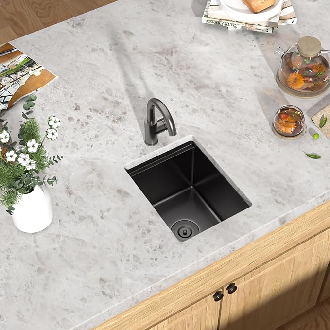 Undermount Bar Sink - 12 Inch Workstation Gunmetal Black Bar Sink Stainless Steel 16 Gauge Single Bowl Under Counter Small Wet Prep Sinks with Cutting Board #TLU-0016