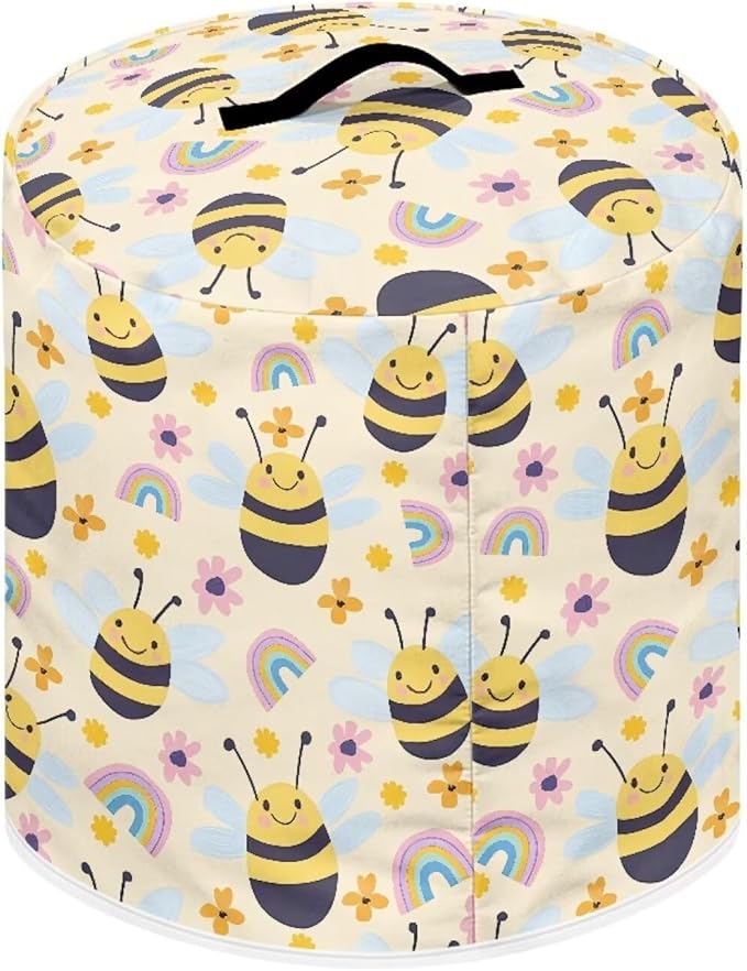 TODIYADDU Rainbow Bee Pressure Cooker Cover with Handle and Storage Pocket for Extra Accessories Portable Kitchen Small Appliance Dust Cover Protective Case