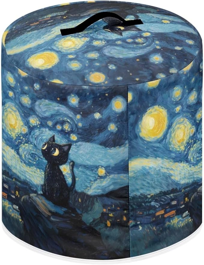 Xoenoiee Cat and Starry Night Pattern Kitchen Appliance Dust Covers with Pockets, Electric Pressure Cooker Cover Compatible with Crock Pot, Rice Cooker Cover, for 6 Qt