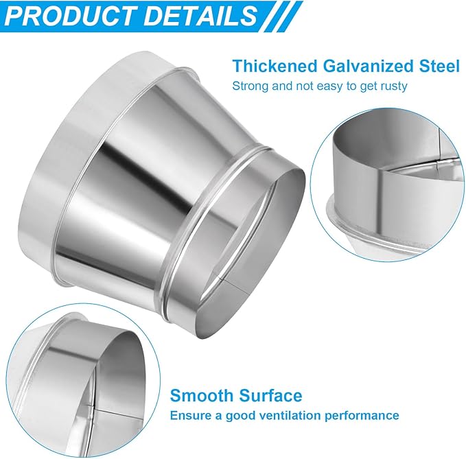 PATIKIL 10 Inch to 8 Inch Round Duct Reducer Increaser Connector, Galvanized Steel Air Duct Adapter Pipe Fitting for Bathroom Kitchen Inline Ventilation Systems, Silver Tone