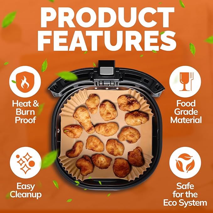 8 inch Square Air Fryer Liners Disposable Parchment Paper Liner Airfryer 5-8 QT Basket inserts Filter Sheets EXTRA THICK 40 GSM - Pack of 125