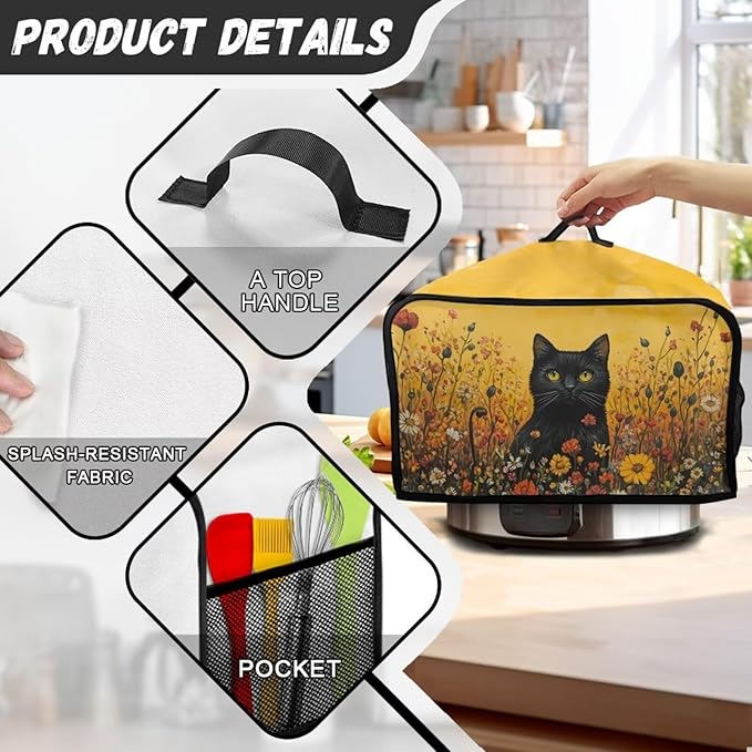 Black Cat Crock Pot 6-8 Quart Slow Cooker Dust Cover Set for Kitchen Appliances