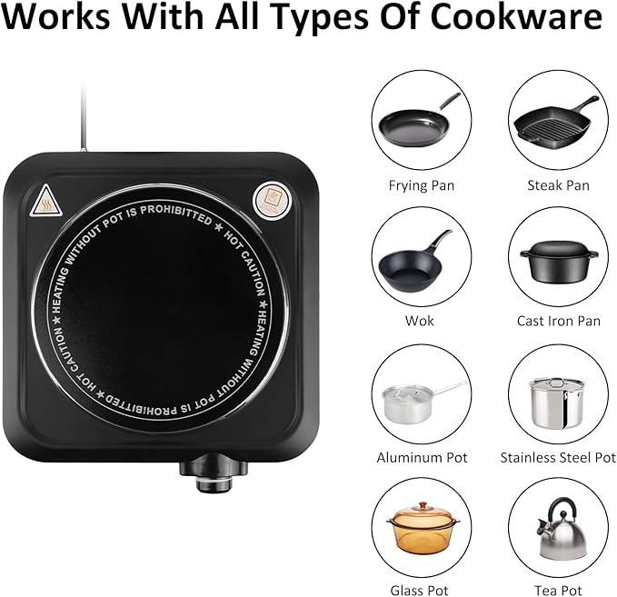 2000W Double Burner Electric, Portable Hot Plate for Cooking, Cooking Stove with 5 Temperature Adjustments, Countertop Burner Cooktop for Kitchen, Dorm (Black, 10x11x4")