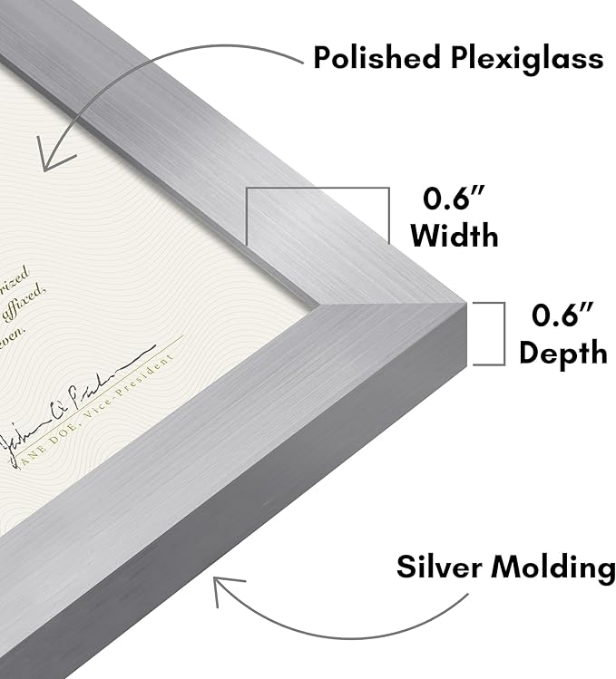 Americanflat 8.5x11 Diploma Frame with Polished Plexiglass - Set of 5 - Legacy Collection - Certificate Frame for Tabletop and Wall Display - Silver