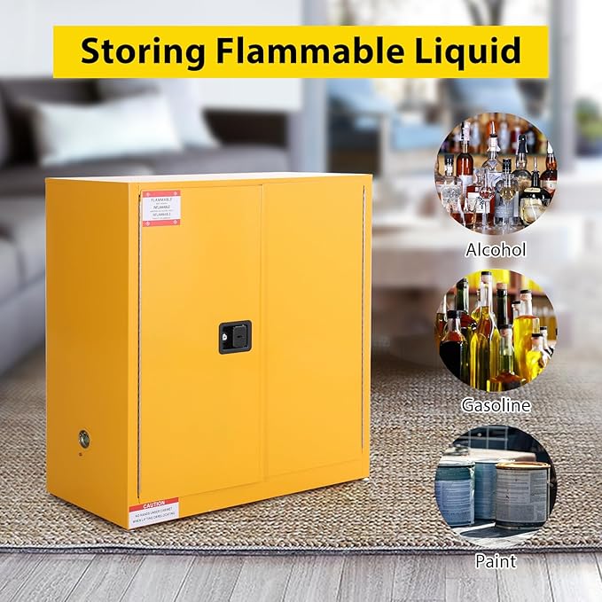 30 Gal Flammable Safety Cabinet, 43" x 18" x 44" Galvanized Steel Industrial Flammable Liquid Storage Cabinet with Adjustable Shelves, Fireproof Double-Wall Design, Manual Close Doors