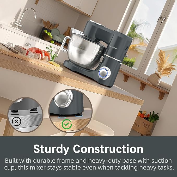 Stand Mixer, 9-Quart Stainless Steel Bowl, 660W Professional Power, Multiple Speed Options, Sturdy Design, Easy to Clean, Lifetime Support, SM-1550(Grey)