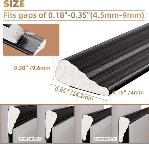 118” Wedge-Shape Foam Window Weather Stripping Door Seal Strip,Soundproofing Frame Insulation Tape for Exterior Front Door,Noise Cancelling Window Inserts,Door Gap Filler Light Blocker,Black