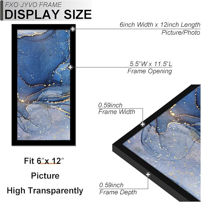 6x12 Picture Frame, Black Frame for 6 x 12 Inch Picture Poster Photo, Light Weight and High Transparent 6 by 12 Frame for Wall - 1 Pack/Black/6"x12"