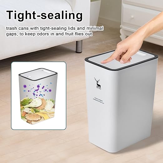 XPIY Trash Can with Lid, 2 Pack 4 Gallons/15 Liters Garbage Can with Press Top, Small Trash Can Dog Proof, Plastic Trash Bin, Waste Basket for Bathroom|Kitchen|Bedroom|Office (2, White)