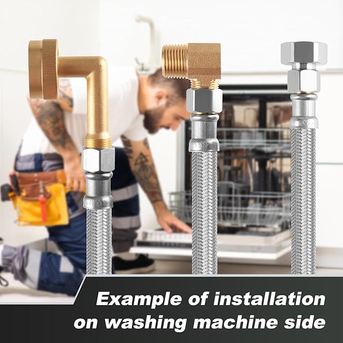 Dishwasher Installation Kit, 15ft,Dishwasher Water Supply Line, Stainless Steel Braided Burst Proof Hose ⅜"by⅜" Kit With Tee Stop Valve