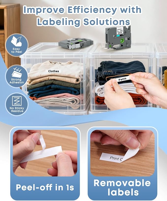 COLORWING TZe-221 TZ Tape 9mm 0.35" Laminated White Replace for Brother P-Touch Label Tape TZe221 3/8 Inch Refills for Brother Ptouch PT-D210 D220 H110 D410 D600 P700 Label Maker, 5-Pack