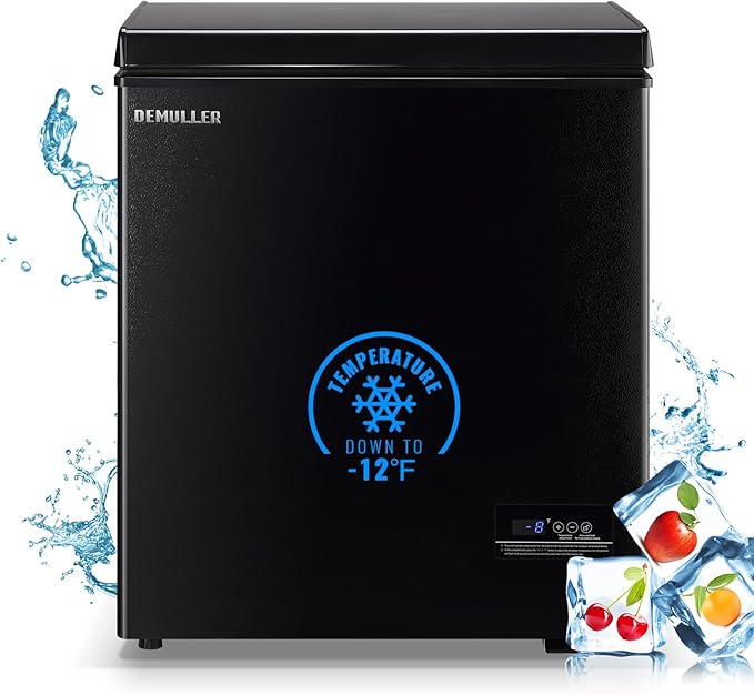 4.0 Cu.ft Compact Chest Freezer Ultra-low Temperature Deep Freezers (Down to -12 ℉) with TWO Removable Baskets Freestanding Black Small Mini Freezer for Home Kitchen Office