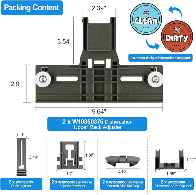 (12 Packs) Upgraded W10350375 Dishwasher Upper Rack Parts&W10320664/5 Dishwasher Adjuster Housing for Whirlpool Dishwasher Parts WDT730PAHZ0,For Kenmore Whirlpool Dishwasher WDT750SAHZ0 WDTA50SAHZ0