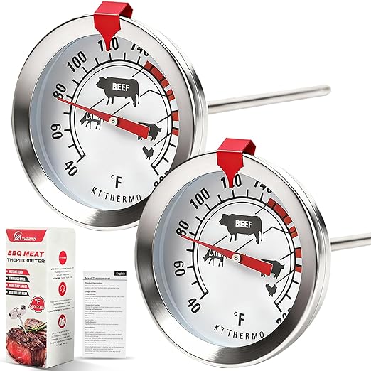 Meat Thermometer Cooking Thermometer Stainless Steel Kitchen Thermometer Temperature Labeled for Poultry Pork Beef 2Pcs