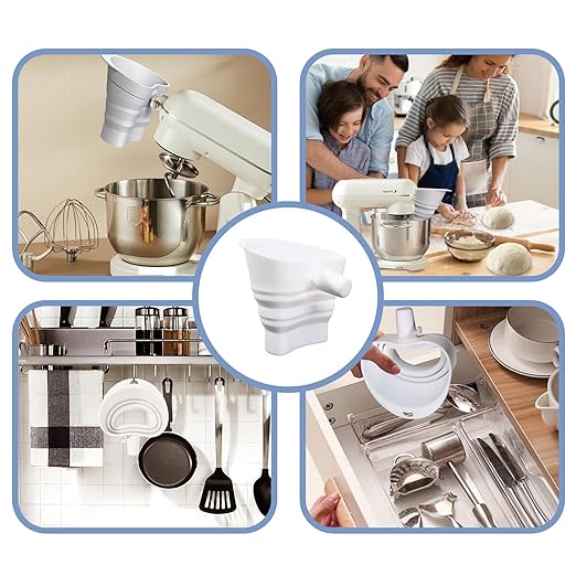 Flour Funnel for Kitchen Mixer，Silicone Funnel with Easy-Pour Attachment Fits 4.5 & 5Quart Tilt-Head Mixers, Easy Clean Durable Mess-Free Baking Accessory ((White,KSM150)