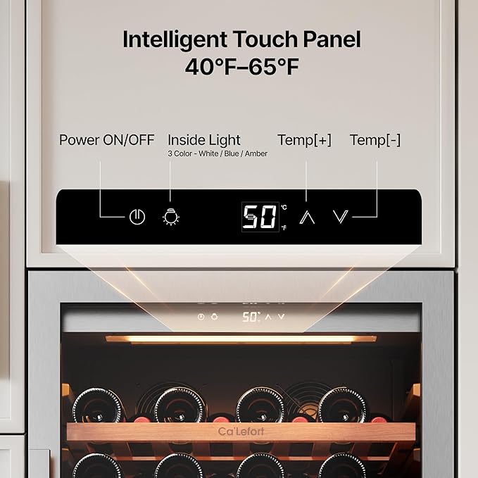 Ca'Lefort 24 Inch Wine Fridge - 90 Bottle Wine Cooler with Glass Door, 40-65°F Quiet Wine Refrigerator with Bottom Drawer 3 LED Light Built-in for Home/Bar/Kitchen Right-Hinged Door