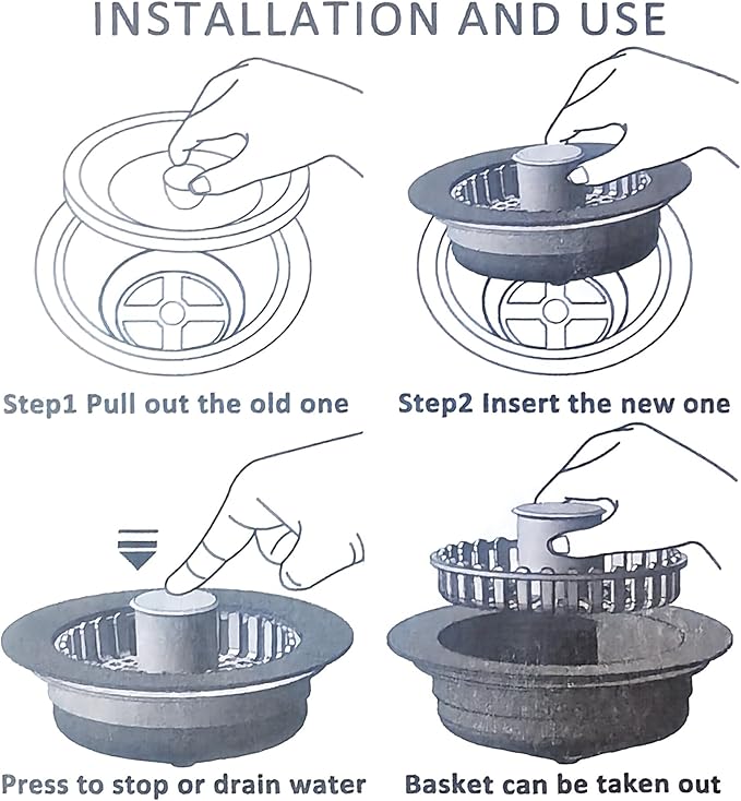 3 in 1 Pop Up Kitchen Sink Drain Strainer, with an Extra Basket Strainer, Kitchen Sink Drain Stopper for US Standard 3-1/2 Inch, Brass Material Electroplate Silver (Model E Copper Silver)
