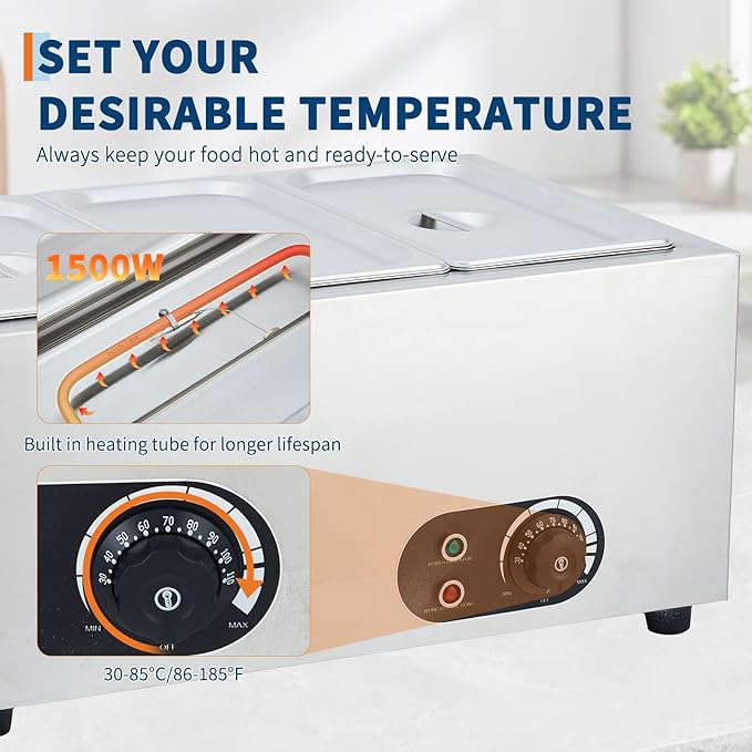 Commercial Food Warmer Stainless Steel 1500W Electric Buffet Server Bain Marie,3-Pan Catering Hot Food Station for Restaurants, Hotels, Banquets
