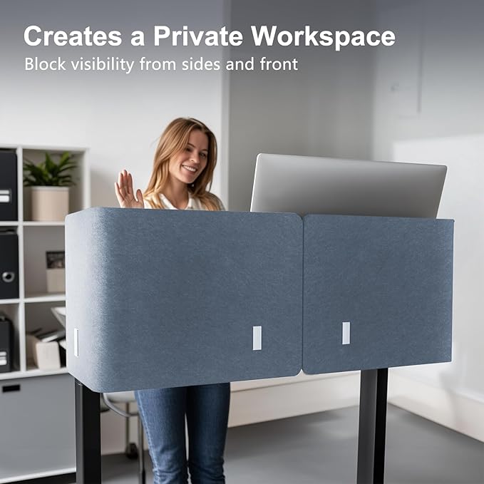 Desk Privacy Panel,2PCS L-Shaped Clamp-On Office Desk Divider,2-in-1 Adjustable Acoustic Desktop Partition Or Under Desk Modesty Screen,for Office,Home,Felt(Blue, 47.2" x 17.7")